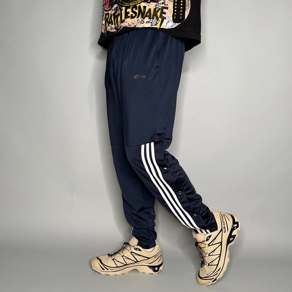 Vintage Y2K Adidas Sweatpants Mens L Navy Blue White Stripes Polyester Joggers